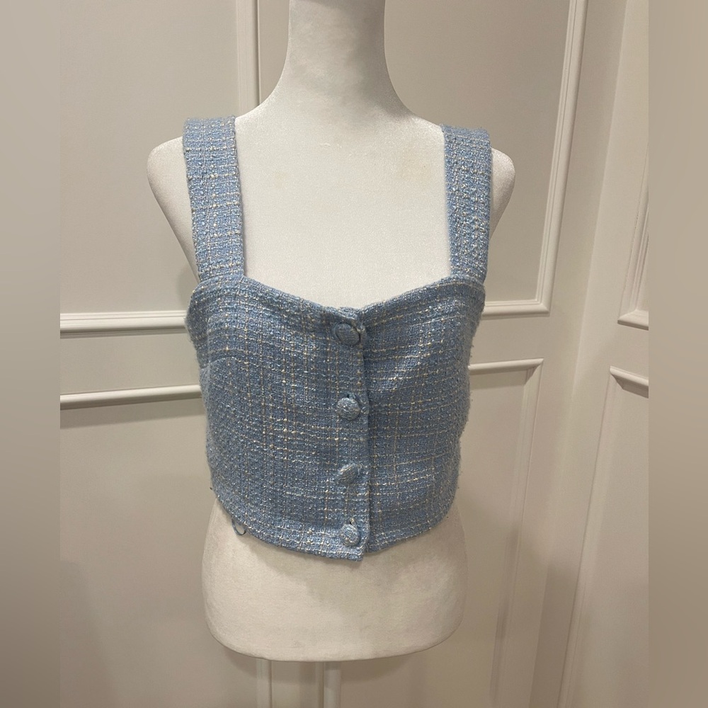 Jason Wu plaid tweed midriff top. Size 2